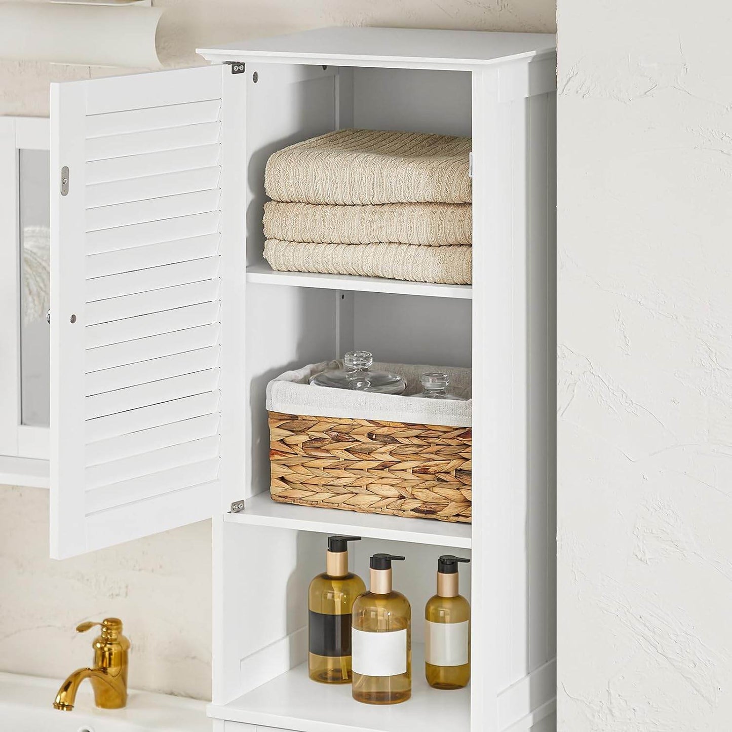 Hochschrank mit ausklappbarem Wäschesack | schmal Wäscheschrank | Badregal | Weiss BZR124-W - Palo24