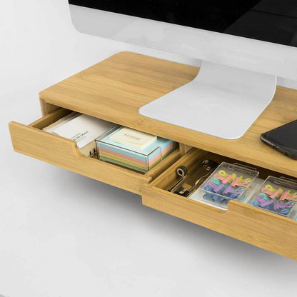 Design Monitorerhöhung | Monitorständer mit 2 Schubladen | Bambus | BBF06-N - Palo24