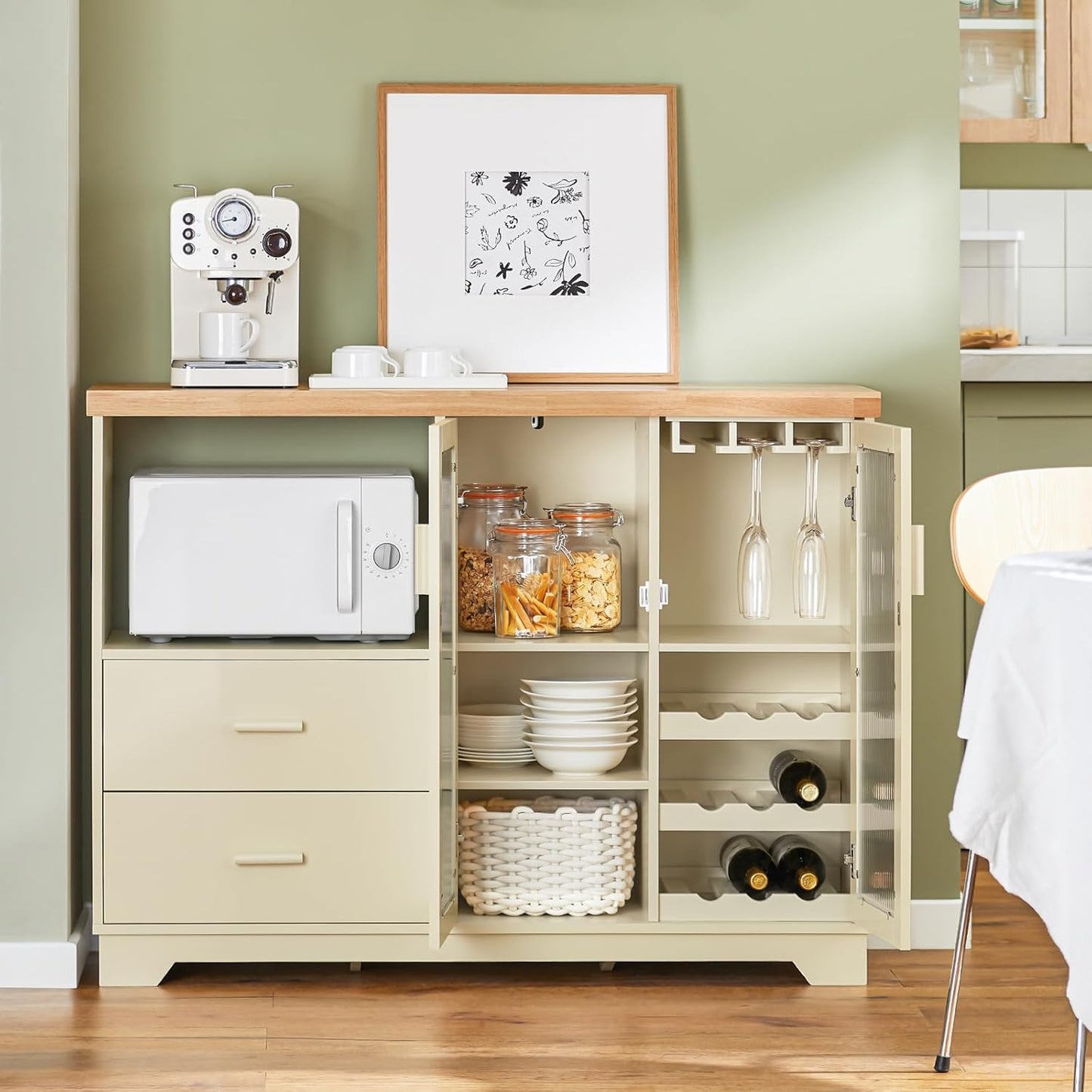 Sideboard mit 2 Glastüren | Küchenschrank | Kommode | Flurschrank | Beige | FSB81-MI - Palo24