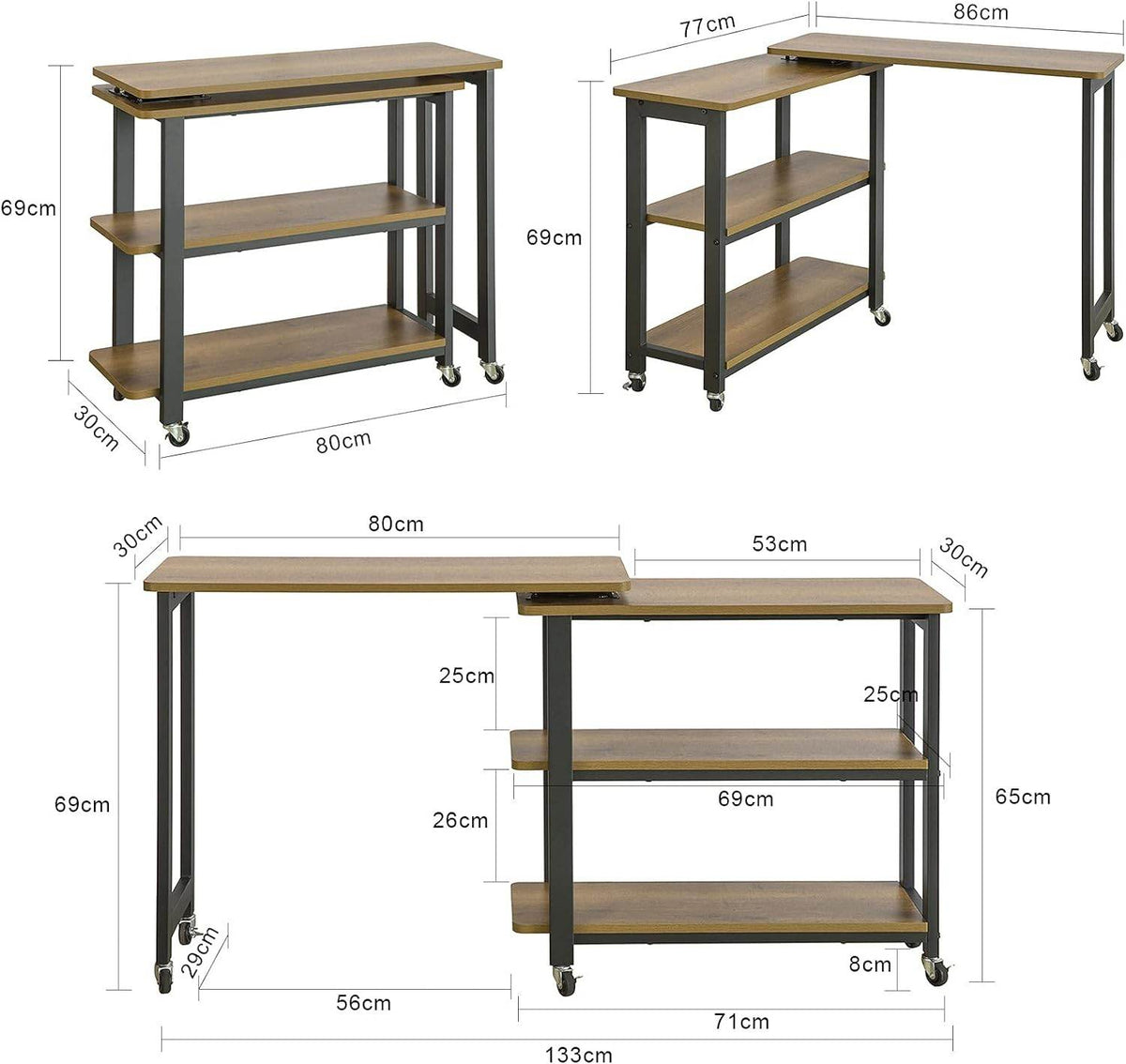 L-förmiger Beistelltisch | Couchtisch | Eckschreibtisch Industrie-Design | FWT83-PF - Palo24