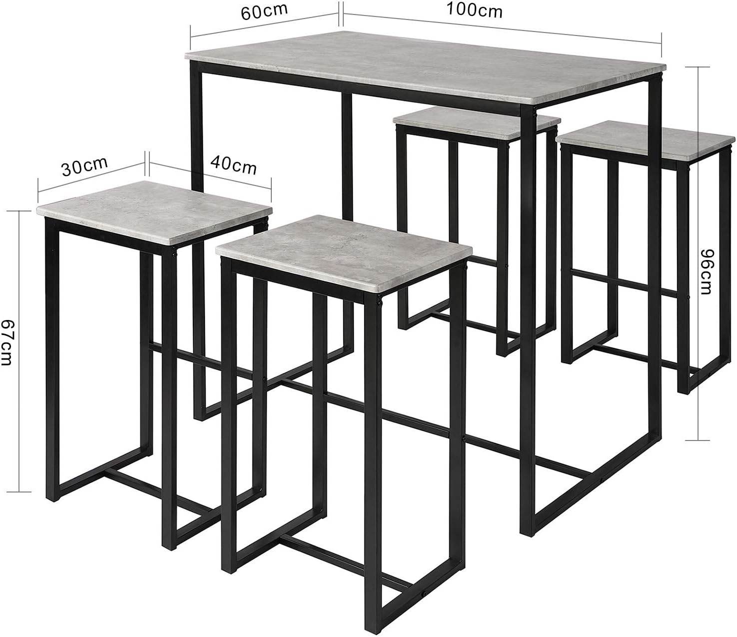 Bartisch mit 4 Hockern | Bartisch set | Stehtisch | 5-teilig | grau | OGT15-HG - Palo24