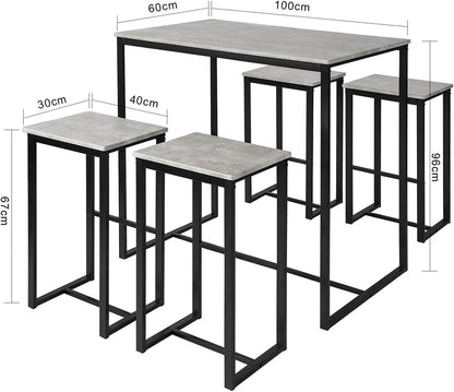 Bartisch mit 4 Hockern | Bartisch set | Stehtisch | 5-teilig | grau | OGT15-HG - Palo24