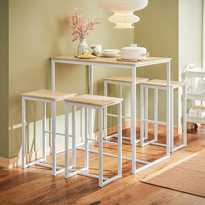 Bartisch mit 4 Hockern | Bartisch set | Stehtisch | 5-teilig | weiß-natur | OGT15-WN - Palo24