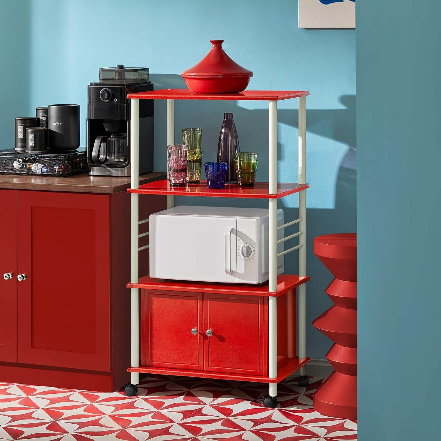 Mikrowellenschrank | Küchenschrank | Mehrzweckschrank Rot | FRG12-R - Palo24