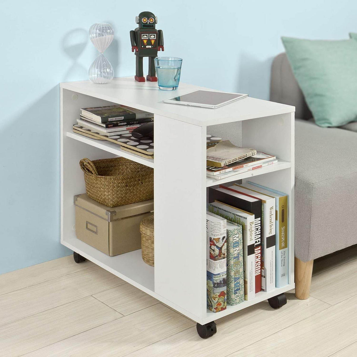 Beistelltisch mit Rollen | Druckertisch | Couchtisch Weiss FBT34-W - Palo24