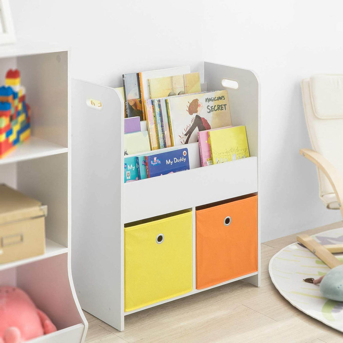 Kinderbücherregal | Spielzeugtruhe | Aufbewahrungsregal für Kinder | Weiss KMB27-W - Palo24
