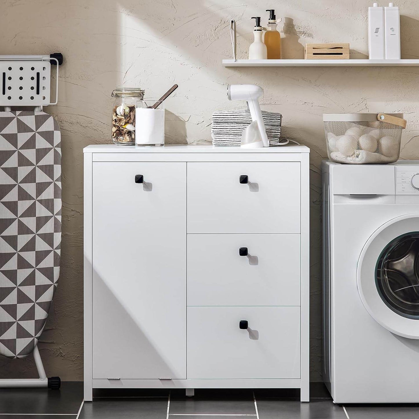 Wäscheschrank mit Wäschesack | Badschrank | Wäschekorb | Badkommode | Weiss - Palo24