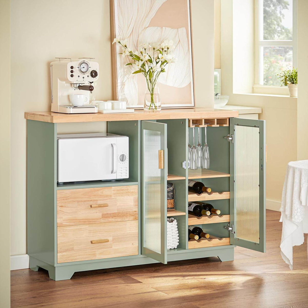 Sideboard mit 2 Glastüren | Küchenschrank | Kommode | Flurschrank | Grün - Palo24