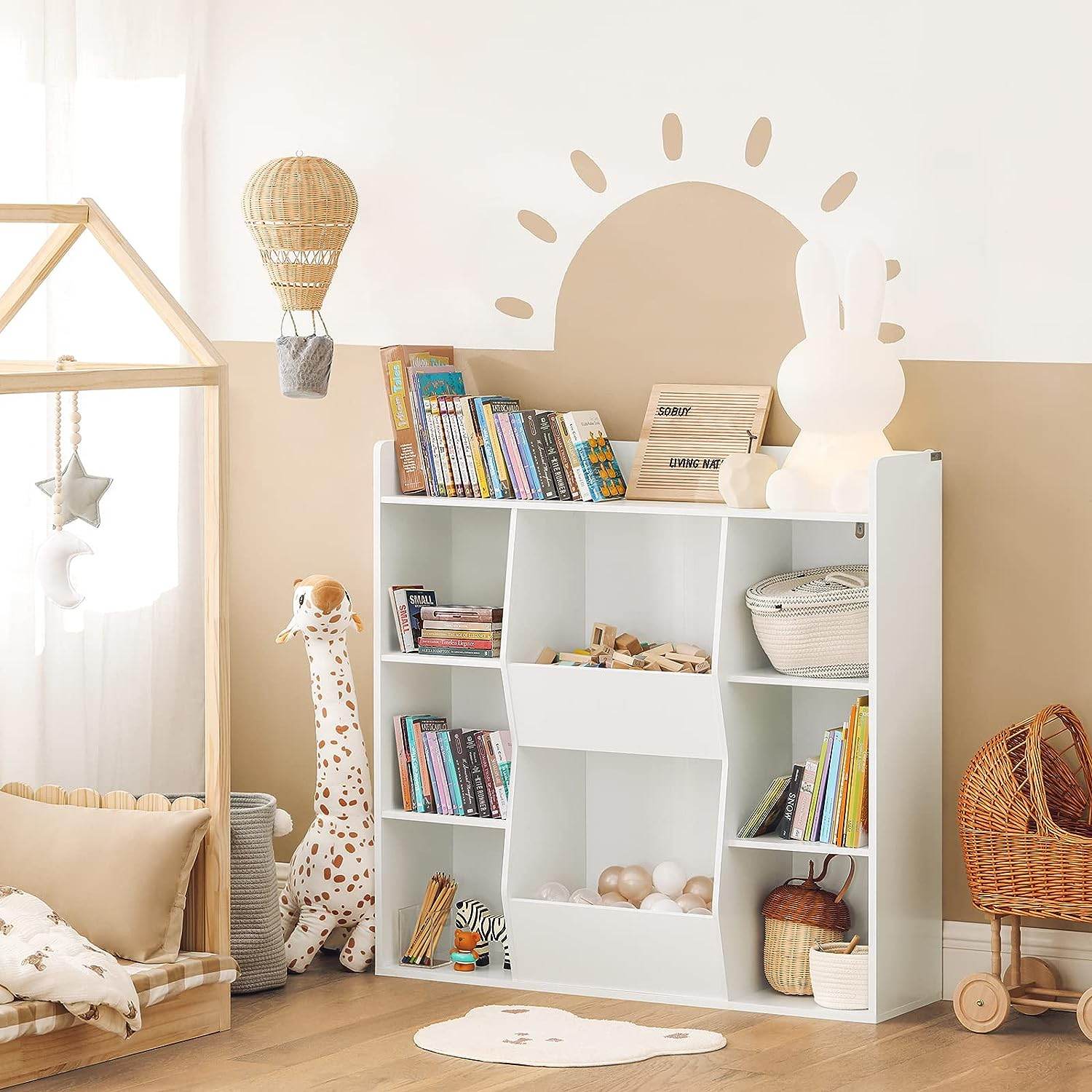 Kinderbücherregal | Spielzeugtruhe | Aufbewahrungsregal für Kinder | Weiss KMB55-W - Palo24