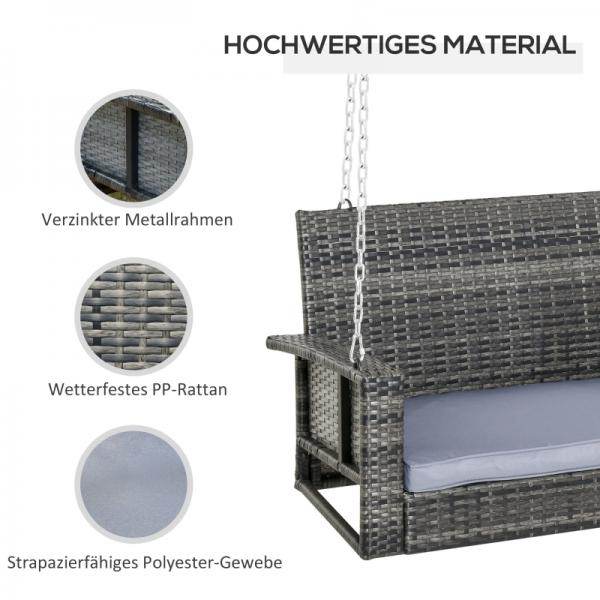 Hängebank 2-Sitzer Rattan Gartenschaukel mit Sitzkissen Hängeschaukel Schaukelbank Grau - Palo24