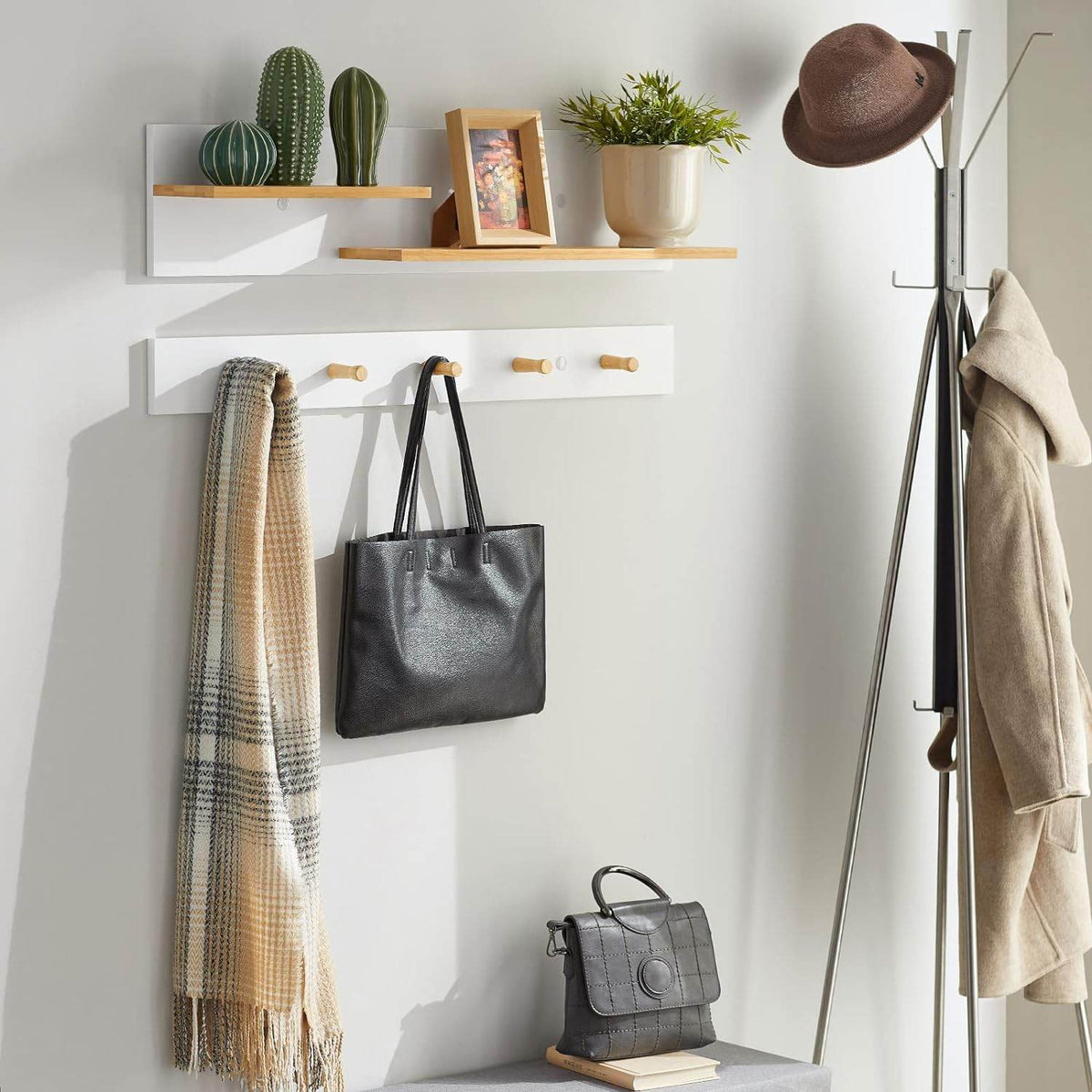2-teilige Wandgarderobe | Hängeregal | Flurgarderobe Weiss FHK21-WN - Palo24
