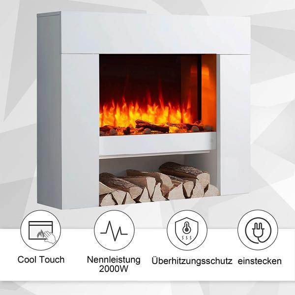 BALDERIA Elektrokamin Naran 3D-Flammeneffekt Heizung 2000W Weiss - Palo24