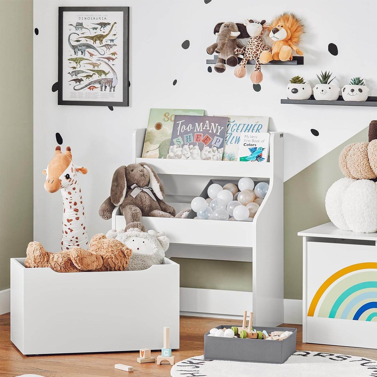 Kinderregal mit 2 Stoffboxen | Bücherregal | Spielzeugtruhe mit Rollen | KMB71-W - Palo24