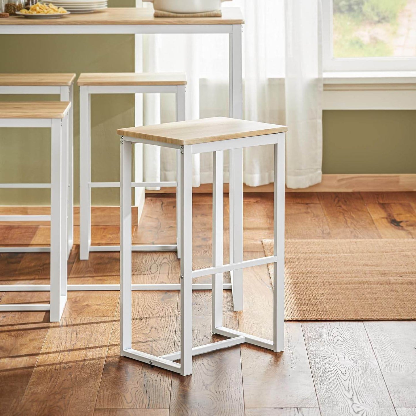 Bartisch mit 4 Hockern | Bartisch set | Stehtisch | 5-teilig | weiß-natur | OGT15-WN - Palo24