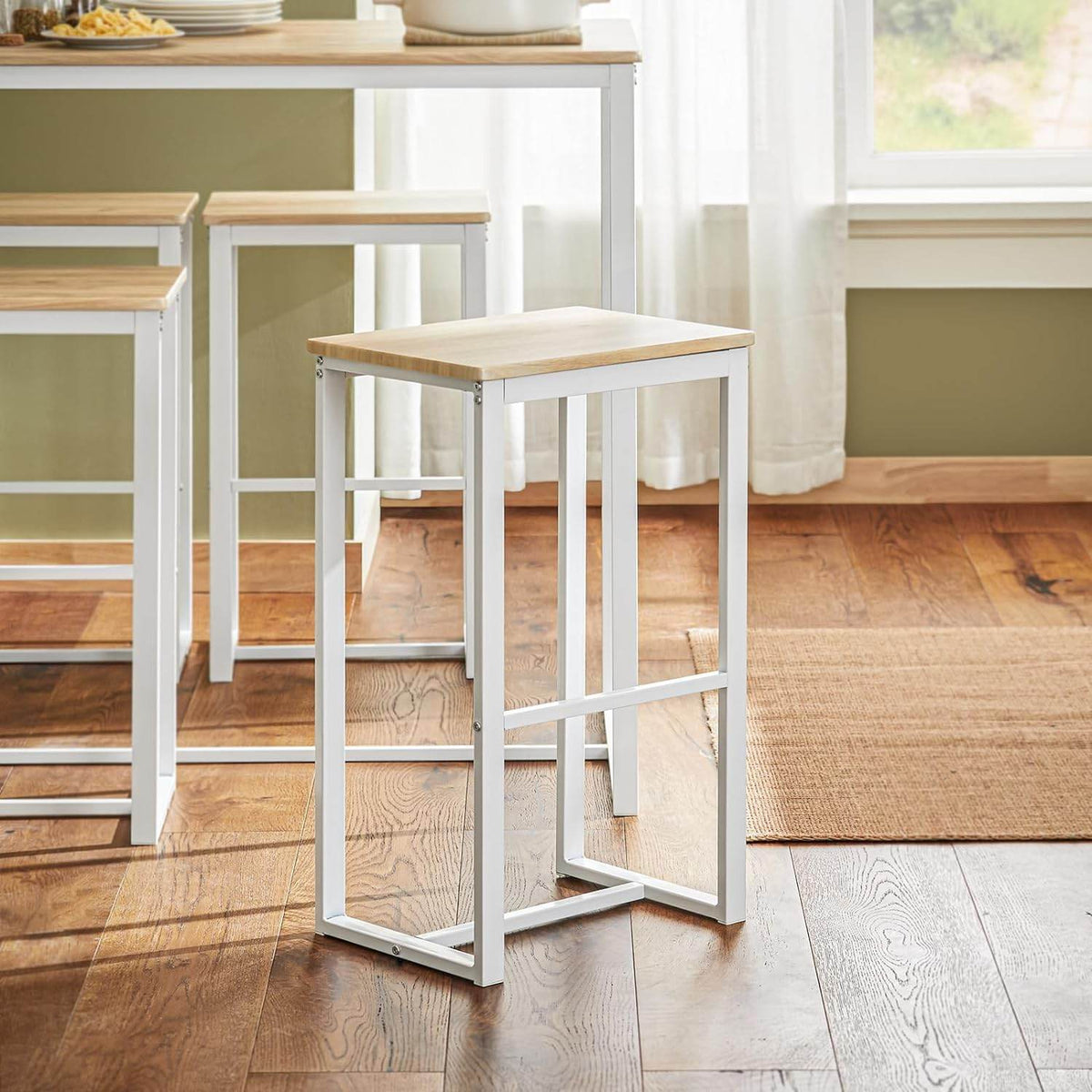 Bartisch mit 4 Hockern | Bartisch set | Stehtisch | 5-teilig | weiß-natur | OGT15-WN - Palo24
