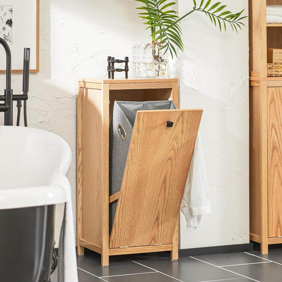 Wäscheschrank mit ausklappbarem Wäschetruhe | Wäschesammler | Badschrank | Natur | BZR96-N - Palo24