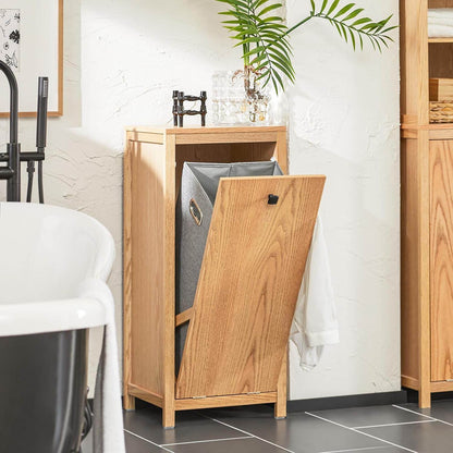 Wäscheschrank mit ausklappbarem Wäschetruhe | Wäschesammler | Badschrank | Natur | BZR96-N - Palo24