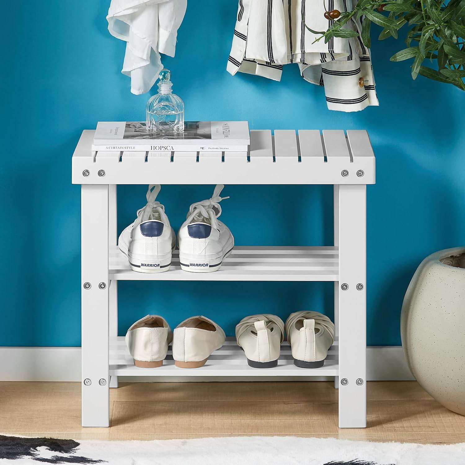 Schuhregal | Sitzbank schmal | Breit 50cm Weiss | FSR02-K-W - Palo24
