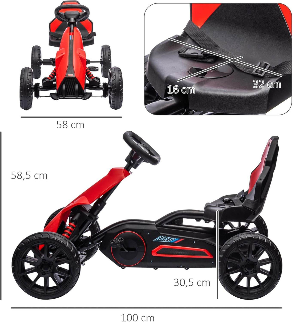 Go Kart Pedal Go Kart Rückwärts-uns Vorwärtsgang Rot +Schwarz - Palo24