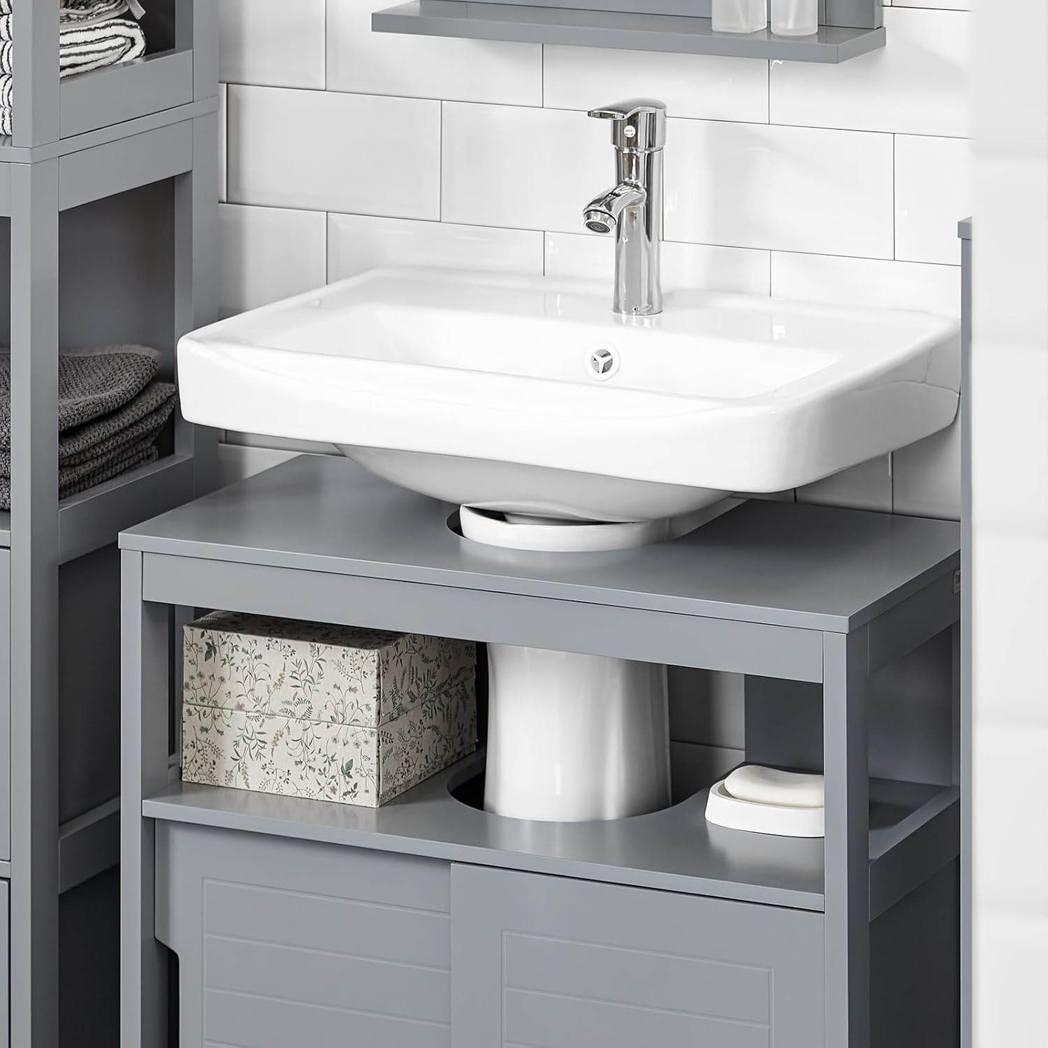 Waschbeckenunterschrank | Waschtisch | Badmöbel | Stahlgrau | FRG128-II-SG - Palo24
