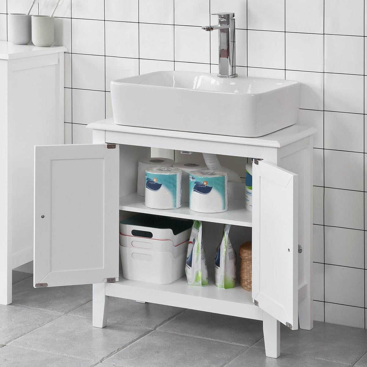 Waschbeckenunterschrank Weiss Badezimmerschrank | Landhaus | FRG202-W - Palo24