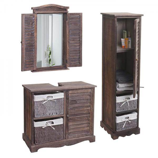 Badezimmerset Hochschrank Wandspiegel ~ shabby braun - Palo24