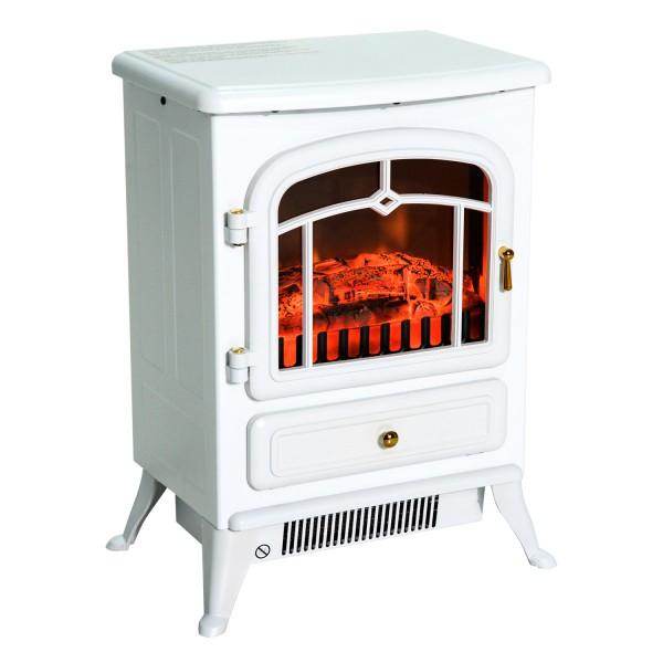 Elektrokamin Kaminofen Metall Glas Weiss - Palo24