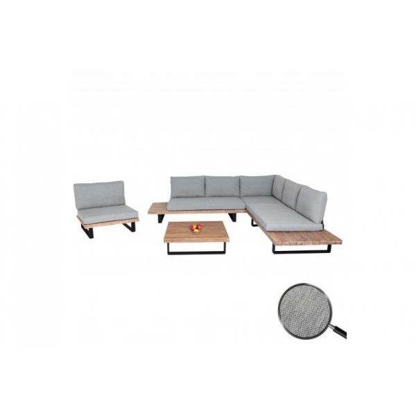Garten-Garnitur mit Sessel HWC-H54, Lounge-Set Sofa, Spun Poly Akazie Holz MVG Aluminium ~ hellbraun, Polster hellgrau - Palo24