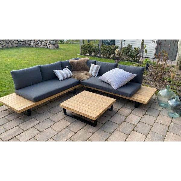 Garten-Garnitur HWC-H54, Garnitur Sitzgruppe Lounge-Set, Spun Poly Akazie Holz MVG Alu ~ hellbraun, Polster hellgrau - Palo24