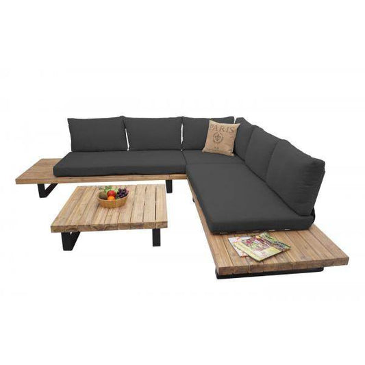 Garten-Garnitur HWC-H54, Garnitur Sitzgruppe Lounge-Set, Spun Poly Akazie Holz MVG Alu ~ hellbraun, Polster dunkelgrau - Palo24