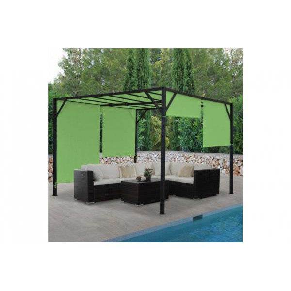 Pergola Baia, Garten Pavillon Terrassenüberdachung, stabiles 6cm-Stahl-Gestell + Schiebedach grün ~ 3x4m - Palo24