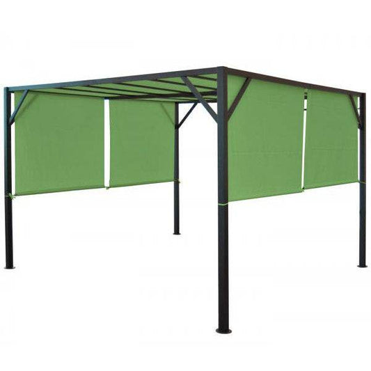 Pergola Baia, Garten Pavillon Terrassenüberdachung, stabiles 6cm-Stahl-Gestell + Schiebedach grün ~ 3x4m - Palo24