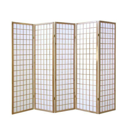 5 fach Holz Paravent Raumteiler Shoji natur - Palo24