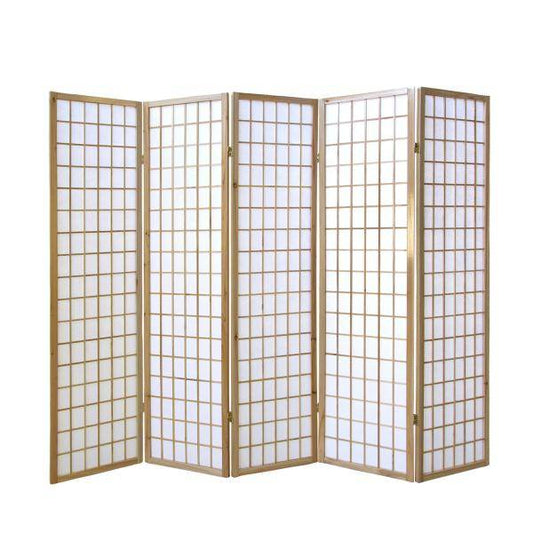 5 fach Holz Paravent Raumteiler Shoji natur - Palo24