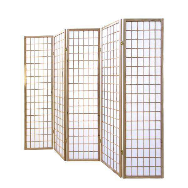 5 fach Holz Paravent Raumteiler Shoji natur - Palo24