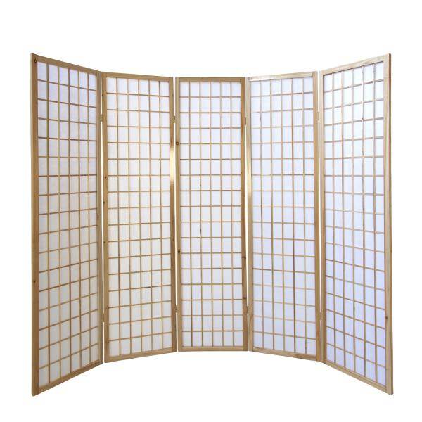 5 fach Holz Paravent Raumteiler Shoji natur - Palo24