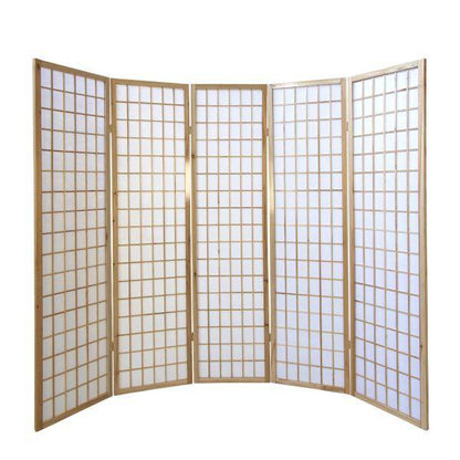 5 fach Holz Paravent Raumteiler Shoji natur - Palo24