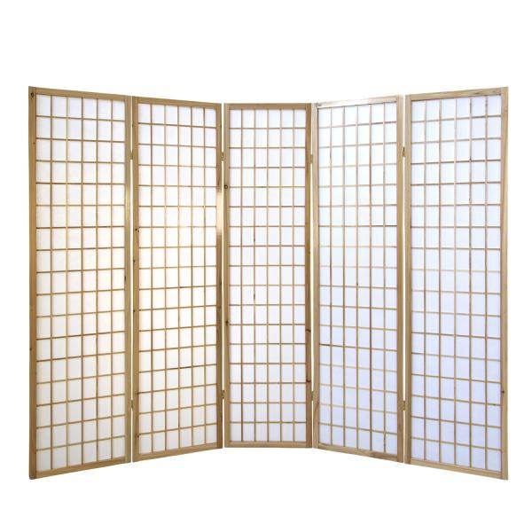 5 fach Holz Paravent Raumteiler Shoji natur - Palo24