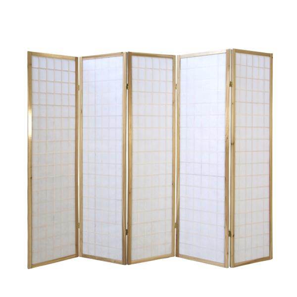 5 fach Holz Paravent Raumteiler Shoji natur - Palo24