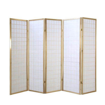 5 fach Holz Paravent Raumteiler Shoji natur - Palo24