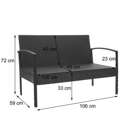 Poly-Rattan Garnitur HWC-F56, Balkon-/Garten-/Lounge-Set Sitzgruppe ~ schwarz, Kissen creme - Palo24