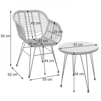Poly-Rattan Garnitur HWC-G17, Balkon-Set Gartengarnitur Sitzgruppe Stuhl, Seil ~ naturfarben, Kissen anthrazit - Palo24