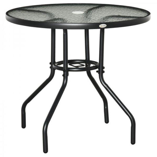 Gartentisch Garten Beistelltisch Gartenmöbel Balkontisch  mit Schirmloch Schwarz Ø80 x 72 cm - Palo24