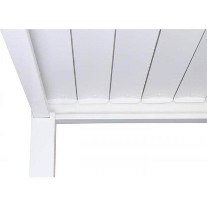 Pergola HWC-J32, Garten Lamellen-Pavillon, 11cm-Alu-Gestell 4x3m ~ weiß mit Seitenwand + Moskitonetz weiss - Palo24