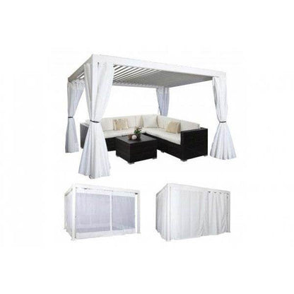 Pergola HWC-J32, Garten Lamellen-Pavillon, 11cm-Alu-Gestell 4x3m ~ weiß mit Seitenwand + Moskitonetz weiss - Palo24