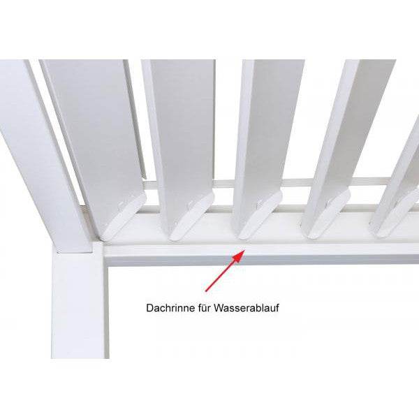 Pergola HWC-J32, Garten Lamellen-Pavillon, 11cm-Alu-Gestell 4x3m ~ weiß mit Seitenwand + Moskitonetz weiss - Palo24
