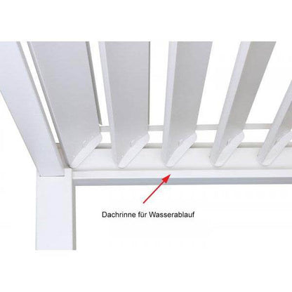 Pergola HWC-J32, Garten Lamellen-Pavillon, 11cm-Alu-Gestell 4x3m ~ weiß mit Seitenwand + Moskitonetz weiss - Palo24