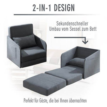 Schlafsofa Sofabett Waschbarer Bezug 2 Seitentaschen Kissen Metall Grau - Palo24