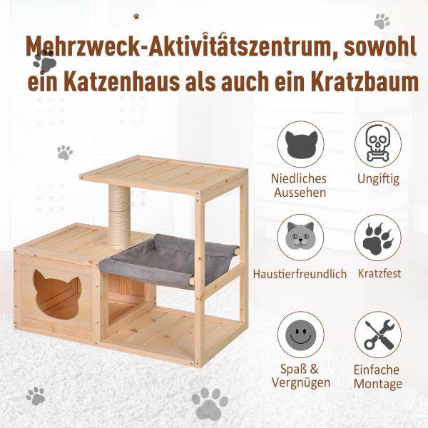 Katzenhaus Katzenkiste Katzenbaum Tannenholz Natur - Palo24