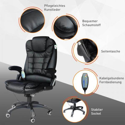 Massage-Chefsessel mit Wärmefunktion drehbar schwarz - Palo24